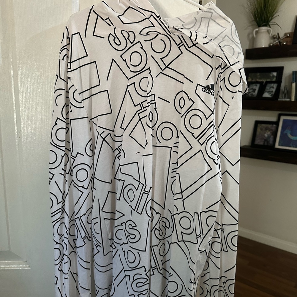 Adidas White Hoodie with Black Graphic